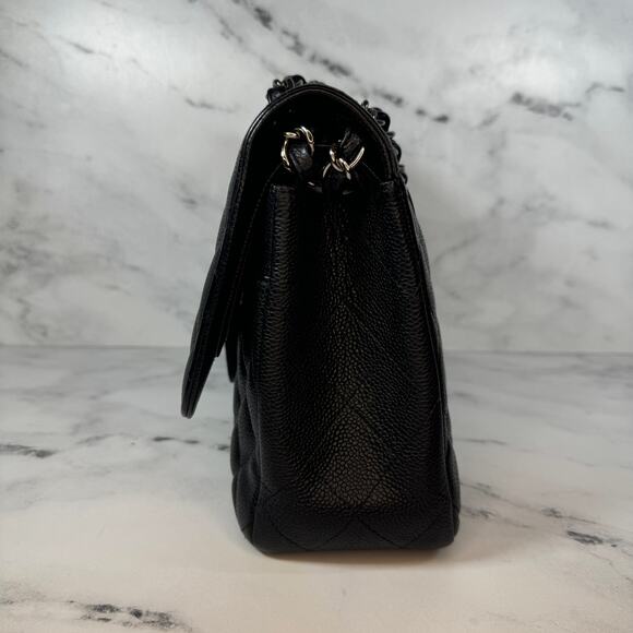 Chanel Caviar Jumbo Double Flap Bag Classic Quilted Leather Black CC Silver - Picture 5 of 16